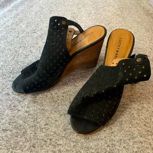 Lucky Brand Peep-Toe Suede Wedges